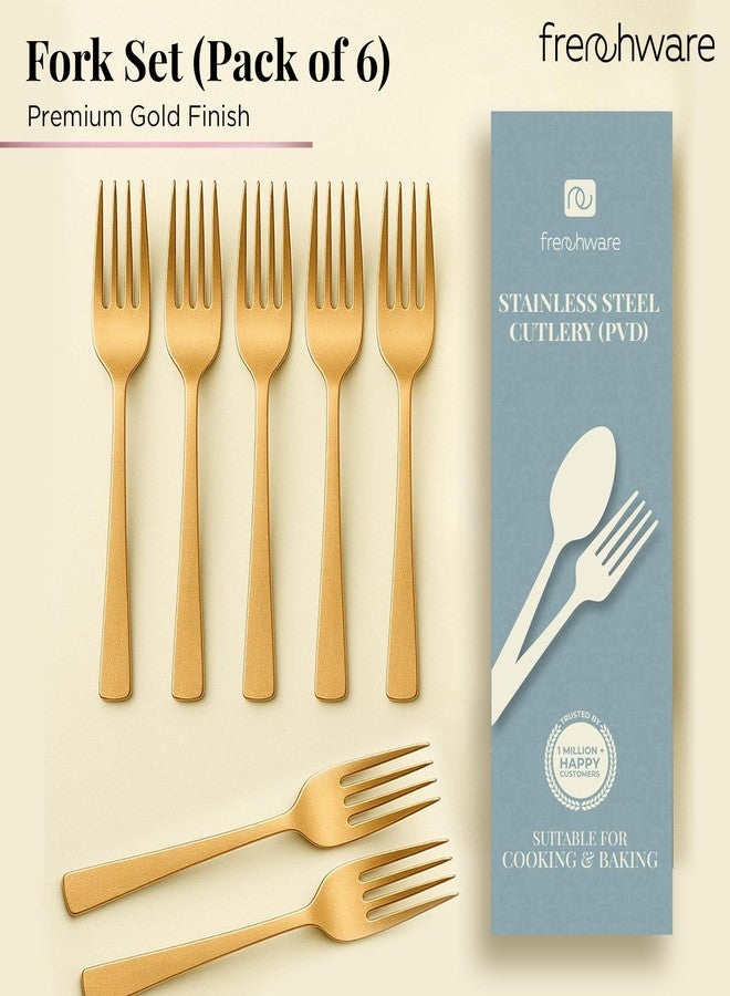 أدوات فرنسية طقم أدوات مائدة فرنسية (6 قطع، شوك ذهبية من الفولاذ المقاوم للصدأ)، مصنوع من مواد آمنة غذائيًا بنسبة 100%، غير سام، مقاوم للصدأ، آمن للغسل في غسالة الأطباق، طقم هدايا مثالي لجميع المناسبات - Image 2